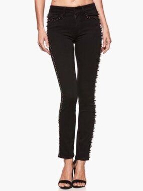 NWT Paige Hoxton Ankle Peg Black Skinny Jeans Bead Detailing Size 25